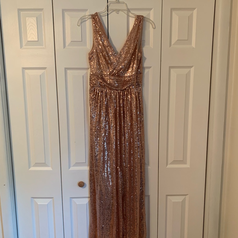 Floor length sequin rose gold dress